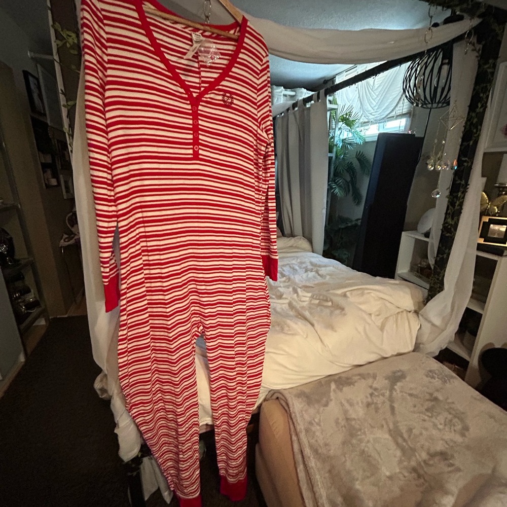 PINK Victoria's Secret Red and White Striped Onesie
